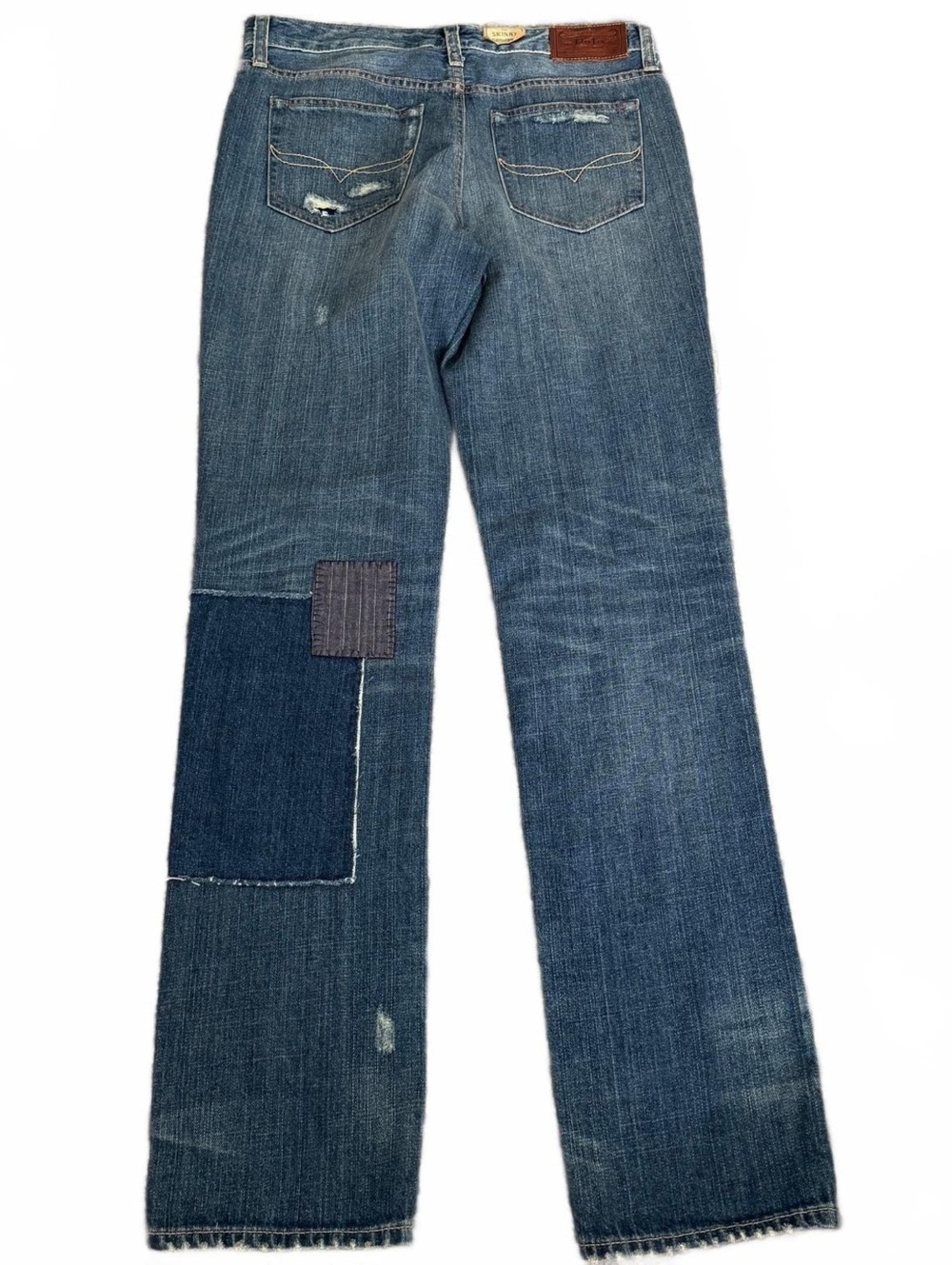 Polo Ralph Lauren Patchwork Jeans Distressed Blue Denim Skinny 28 - Picture 2 of 7
